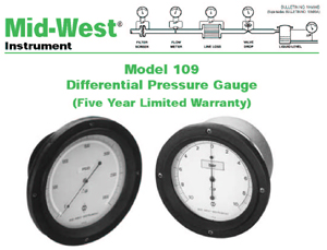 Mid-West Instrument Bourdon Tube - type Differential Pressure Gauge/Switch