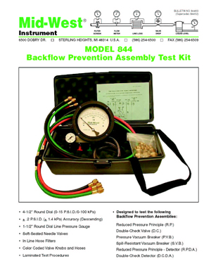 Mid-West Instrument Backflow Prevention Test kit Model 844 Brochure